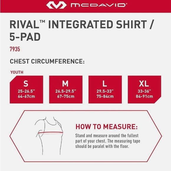 (2) Mcdavid RIVALIM 5-PAD SHIRT football undershirt medium, new without tags - Picture 5 of 5